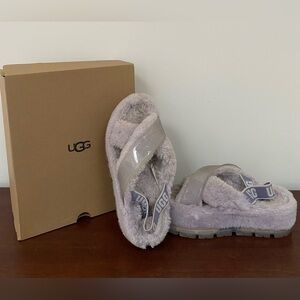 UGG Lilac Fuzzita Platform Fluffy Slippers With Jelly Sole Sz9
